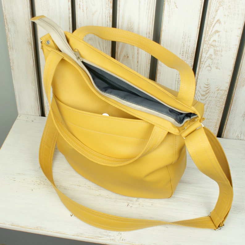 Mustard Yellow Tote Bag With Zipper Large Vegan Leather Sling Etsy