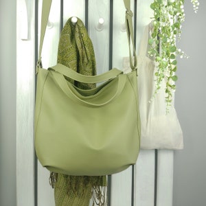 Sac à bandoulière souple en cuir végétalien Sac à main hobo en cuir pour femme Sac fourre-tout à bandoulière vert vert olive