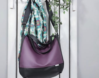 purple leather shoulder hobo bag, aesthetic vegan leather tote for her, casual messenger handbag, large purse for women, gift for fiance