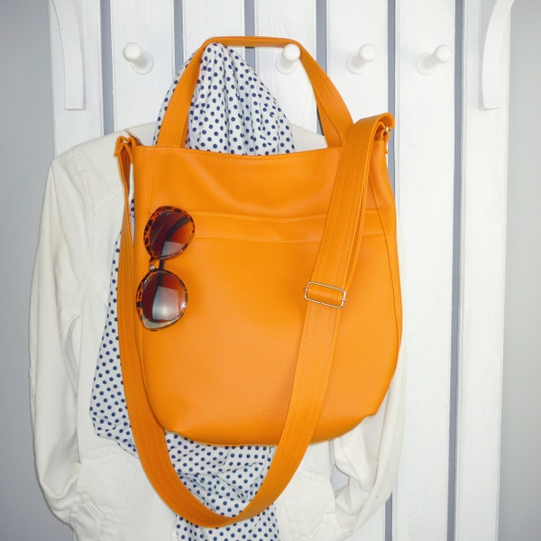 sac fourre-tout orange avec fermeture à glissière, sac à bandoulière hobo, sac à main à bandoulière végétalien, sac à main en cuir souple hippie messenger