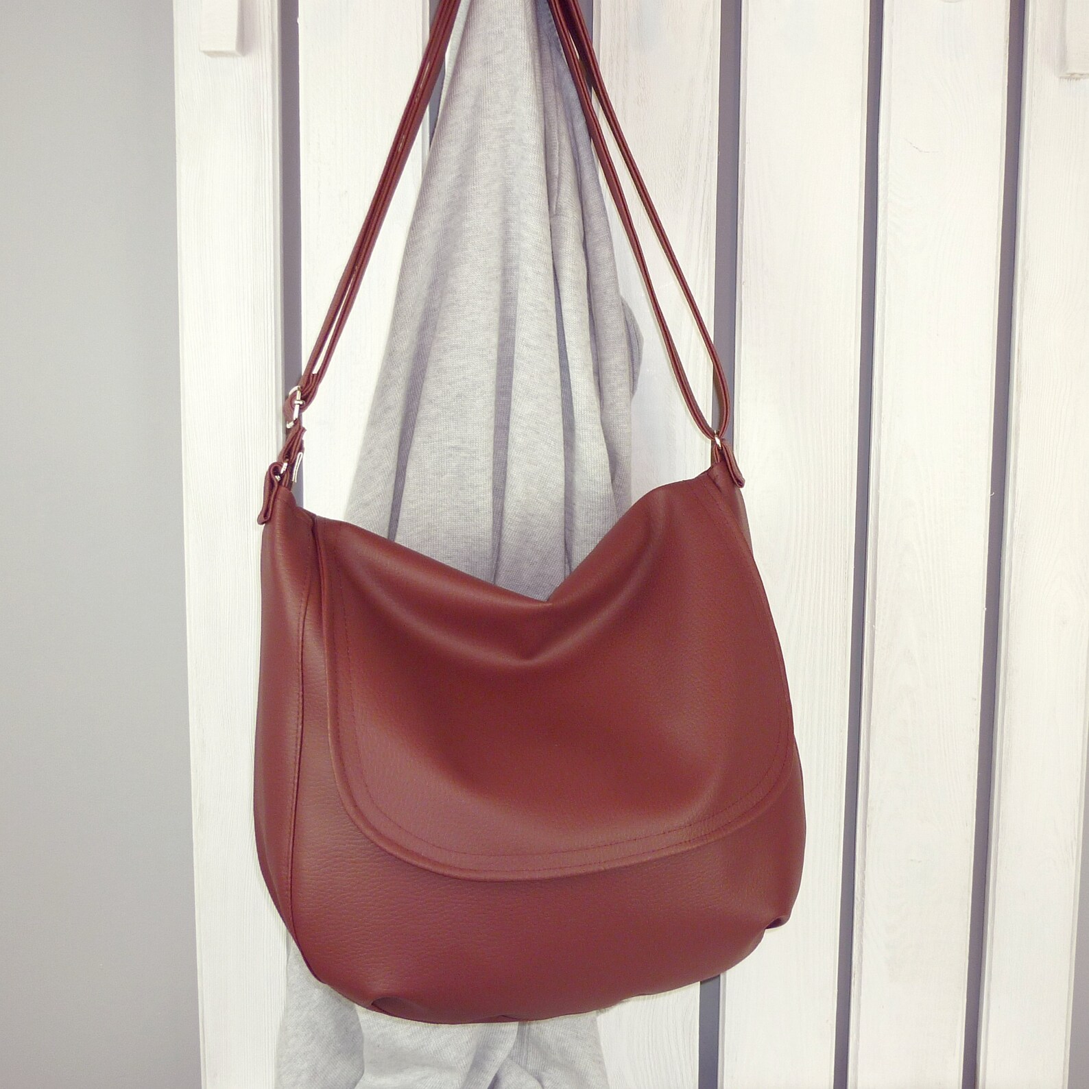 Large Vegan Messenger Bag for Women Burgundy Red Vegan Etsy