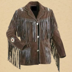 Men 100% Geniune Suede Leather Western Wear Cowboy Style Leather Jacket Fringes, Liberty Traditional Men Native Suede Leather Jacket Coat