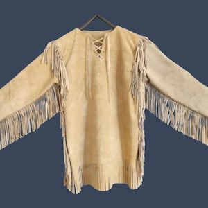 Men Native Traditional Suede Leather Western Shirt Cowboy Style Leather Shrit Fringe, Liberty Traditional Men Native Suede Shirt Jacket Coat