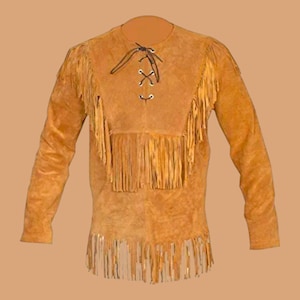 Men 100% Geniune Suede Leather Western Wear Cowboy Style Leather Shrit Fringes, Liberty Traditional Men Native Suede Shirt Jacket Coat