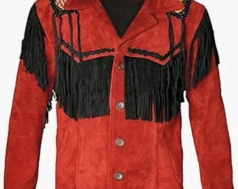Mens Suede Leather Fringe Western Coat: Vintage Cowboy Style