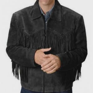 Men Western Wear Suede Leather Long Fringe Vintage Style Coat Jacket, Men Western Cowboy Fringes Suede Leather Jacket, Fringed Jacket