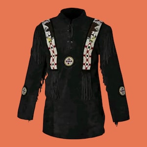 Men 100% Geniune Suede Leather Western Wear Cowboy Style Leather Shrit Fringes, Liberty Traditional Men Native Suede Shirt Jacket Coat