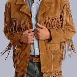 Native Traditional Mens Western Wear Suede Leather Handmade & Fringed Coat Jacket, Cowboy Suede Leather Jacket, Fringed Jacket Soft Leather
