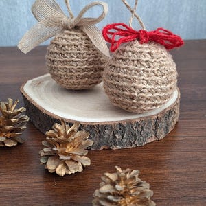 Boules de Noël en jute faites main - Lot de 3 - Décorations d&#39;arbre naturelles bohèmes, décoration de Noël rustique
