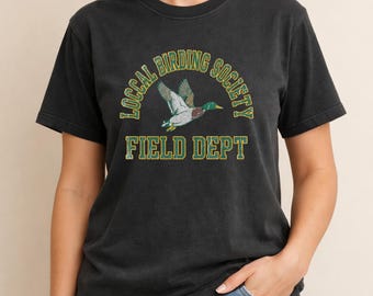 Chemise collégiale Local Birding Society, t-shirt vintage d'observateur d'oiseaux, t-shirt graphique de base de grand-père, haut athlétique en canard colvert des années 90