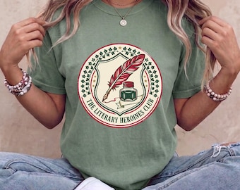 Vintage-T-Shirt des Literary Heroines Club, T-Shirt für Leser klassischer Romane, T-Shirt im Stil der Dark Academia-Ästhetik in angenehmen Farben