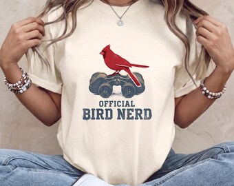Retro-T-Shirt mit Vogelmotiv, lustiges Shirt für Gartenvogelbeobachter, Vintage-T-Shirt für Naturliebhaber mit Fernglasmotiv in bequemen Farben