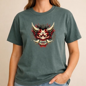 Japanese Mask Shirt, Demon Mask Tee, Samurai Yokai Shirt, Devil Horn Dragon Monster T Shirt