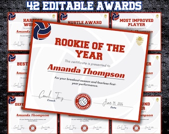 Custom Volleyball Award Certificates: Editable Canva Templates (Digital Download)
