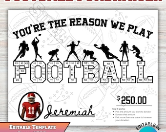 Editable Football Fundraiser Calendar: Team Donation Tracker (Printable Canva Download)