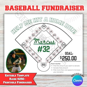 Plantilla de calendario de recaudación de fondos de béisbol / Descarga editable de Canva / Seguimiento de donaciones del equipo juvenil / Recaudación de fondos deportiva imprimible