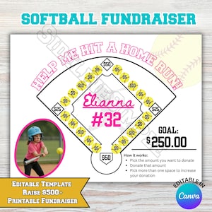 Editable Softball Fundraiser Calendar – Pick-a-Date Donation Template | Youth Team Donation Tracker | Printable Canva Download