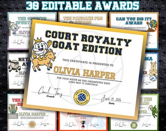 Volleyball Award Certificates: 30 Editable Canva Templates (Printable Digital Download