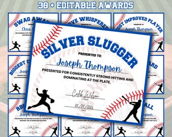 Remise des certificats de baseball - Plus de 30 modèles modifiables | Récompenses de fin de saison imprimables | Certificats modifiables Canva