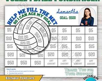 Calendario di raccolta fondi per la pallavolo modificabile - Modello di donazione con data di scadenza / Riempi la rete / Scarica Canva stampabile