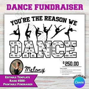 Editable Dance Fundraiser Calendar – Pick-a-Date Donation Template | Youth Dance Team Donation Tracker | Printable Canva Download