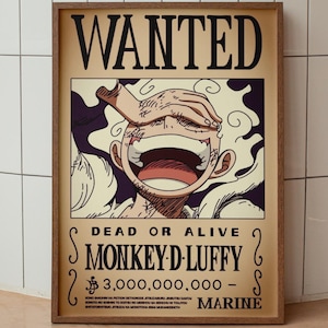 Ruffy Steckbrief - Gear 5 Anime Wandkunst, One Piece Printable für Anime-Fans und Sammler