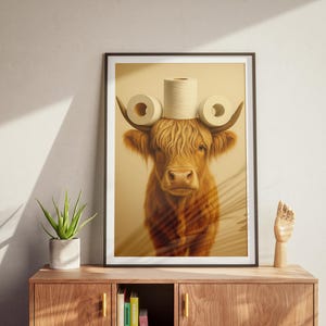 Decorazione da bagno con mucca scozzese, decorazione da parete divertente per il bagno, poster stampabile su tela.