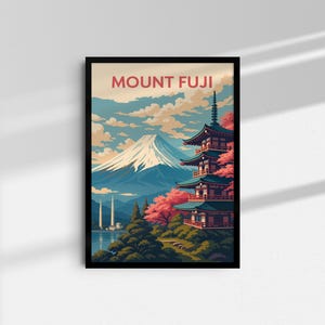 富士山旅行ポスター - 日本の風景画、桜のアート、日本の壁飾り、日本好きへの贈り物