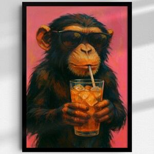 Plakat Funky Monkey – Maksymalistyczna sztuka ścienna, wystrój baru, wydruki do pobrania dla wystroju Dopamine