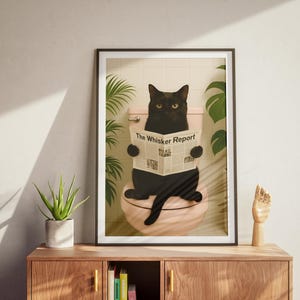 Lustiges Toiletten Poster - Schwarze Katze, Geschenk für Katzenliebhaber, Einzigartige Wandkunst