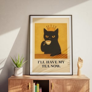 Zwarte kat print grappige poster – cadeau kattenliefhebber, kattenkunst, decor barwagen, oma cadeau, kunst aan de muur dierenliefhebber