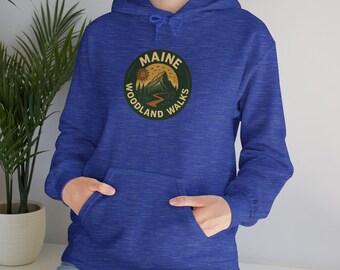 Maine Woodland Hikes Hoodie: Unisex Cotton-Blend Adventure Sweatshirt
