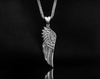 Sterling Silver Angel Wing Pendant, Guardian Angel Wing Necklace, Spiritual Jewelry, Religious Angel Wing Charm, Symbol of Purity Necklace.