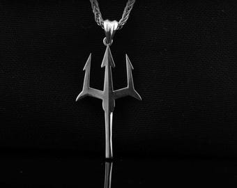 Trident of Poseidon Pendant in Silver, Poseidon’s Spear Fantasy Necklace For Boyfriend, Greek Mythology Necklace For Dad, Ancient Necklace.