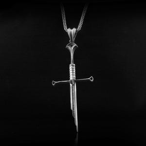 Handmade Inscribed Silver Sword Necklace, The Broken Sword – A Symbol of Power and Rebirth, Silver Broken Sword, Valentine&#39;s Day gift