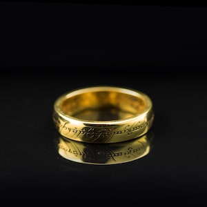 Sterling Silver Gold Plated The One Ring –  Inspired Ring , Frodo Ring in Gold or Silver ,Elvish Inscription Gift for Him or Her.