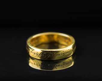 Sterling Silver Gold Plated The One Ring –  Inspired Ring , Frodo Ring in Gold or Silver ,Elvish Inscription Gift for Him or Her.