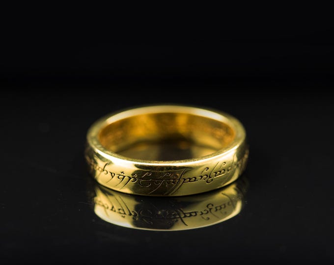 Sterling Silver Gold Plated The One Ring –  Inspired Ring , Frodo Ring in Gold or Silver ,Elvish Inscription Gift for Him or Her.