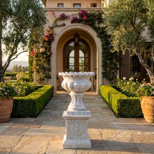Jardinera de mármol - Urna grande de piedra para exterior - Jardinera de mármol blanco para jardín o entrada de villa