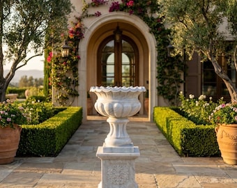 Marble Garden Planter –Garden Planter - Large Outdoor Stone Urn – White Marble Planter for Garden or Villa Entrance