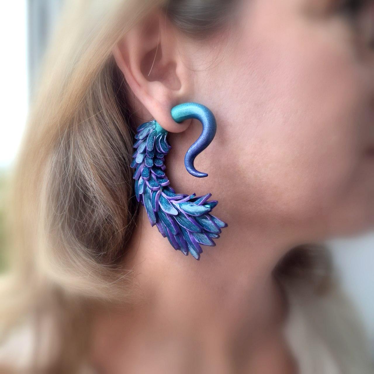 Pair Of Fake Turquoise & Coral Ear Stretcher Plugs — 8-10mm Sleek Stainless Steel Earrings 10 thumbnail image