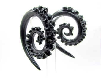 Black Octopus Tentacle Earrings: Gothic Steampunk Gauges or Fake Plugs