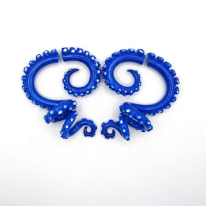 Blue Octopus Tentacle Earrings: Polymer Clay Gauges or Fake Gauges