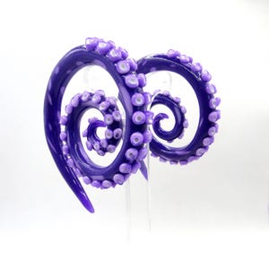 Octopus Tentacle Earrings Size 6G–1” | Light Purple Spiral Gauges or Fake gauges | Steampunk Sea Creature Jewelry for Ocean & Fantasy Lovers
