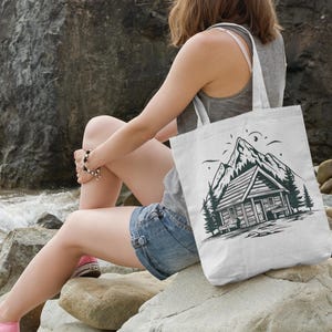 Berghütte Baumwolltasche | Umweltfreundlicher Shopper, Reisetasche, Geschenk für Naturliebhaber, Camping Essentials, Wanderzubehör