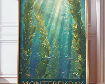Monterey Bay Aquarium Kelp Forest Poster | Digital Vector Illustration | Gouache Style Wall Art | Ocean Nature Decor | Printable Art