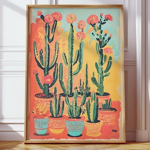 Vintage Mexican Cactus Art Print – Colorful Floral Wall Art, Traditional Latin Decor Poster, Boho Mexico Home Gift - Downloadable Cactus Art