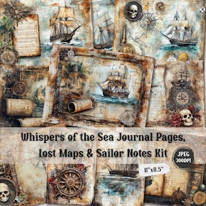 Flüstern der See, Lost Maps & Sailor Notes Kit, Junk Journal Kit, - 52 JPEG Shabby Chic Ephemera Scrapbooking, DIY Crafts.