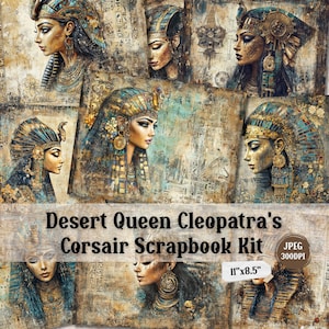 Desert Queen Cleopatra&#39;s Corsair Kit, Junk Journal Double Papers, - 52 JPEG Ancient Egyptian Shabby Chic Ephemera Scrapbooking, DIY Crafts.