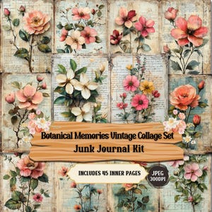 Botanical Memories Vintage Collage Set Junk Journal Kit |Vintage flower Themed|Shabby Chic Paper Craft Collage Sheet Ephemera for Scrapbook.